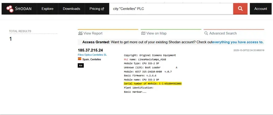 Shodan búsqueda PLC Centelles